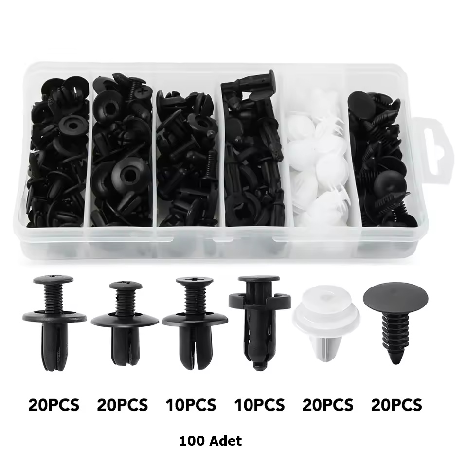 100 Parça Universal Oto Tampon Trim Döşeme Plastik Raptiye Klips Seti