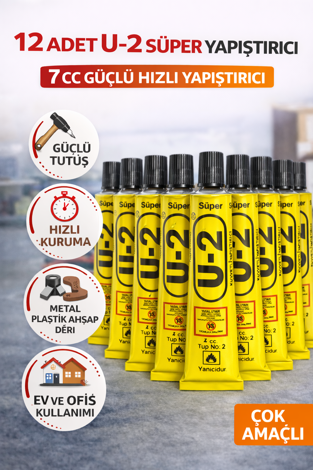 12 Adet U-2 Süper Yapıştırıcı 7 CC Güçlü Hızlı Yapıştırıcı Çok Amaçlı Metal Plastik Ahşap Deri Yapıştırıcı