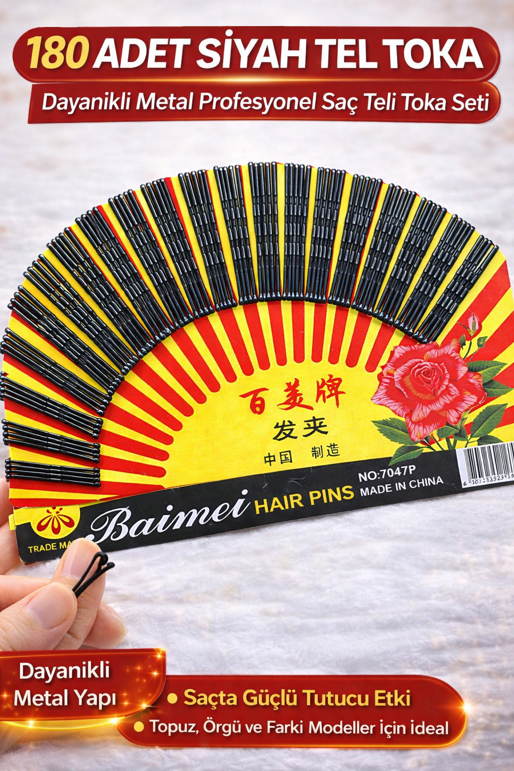 180 Adet Siyah Tel Toka Saç Tokası "“ Dayanıklı Metal Profesyonel Saç Teli Toka Seti