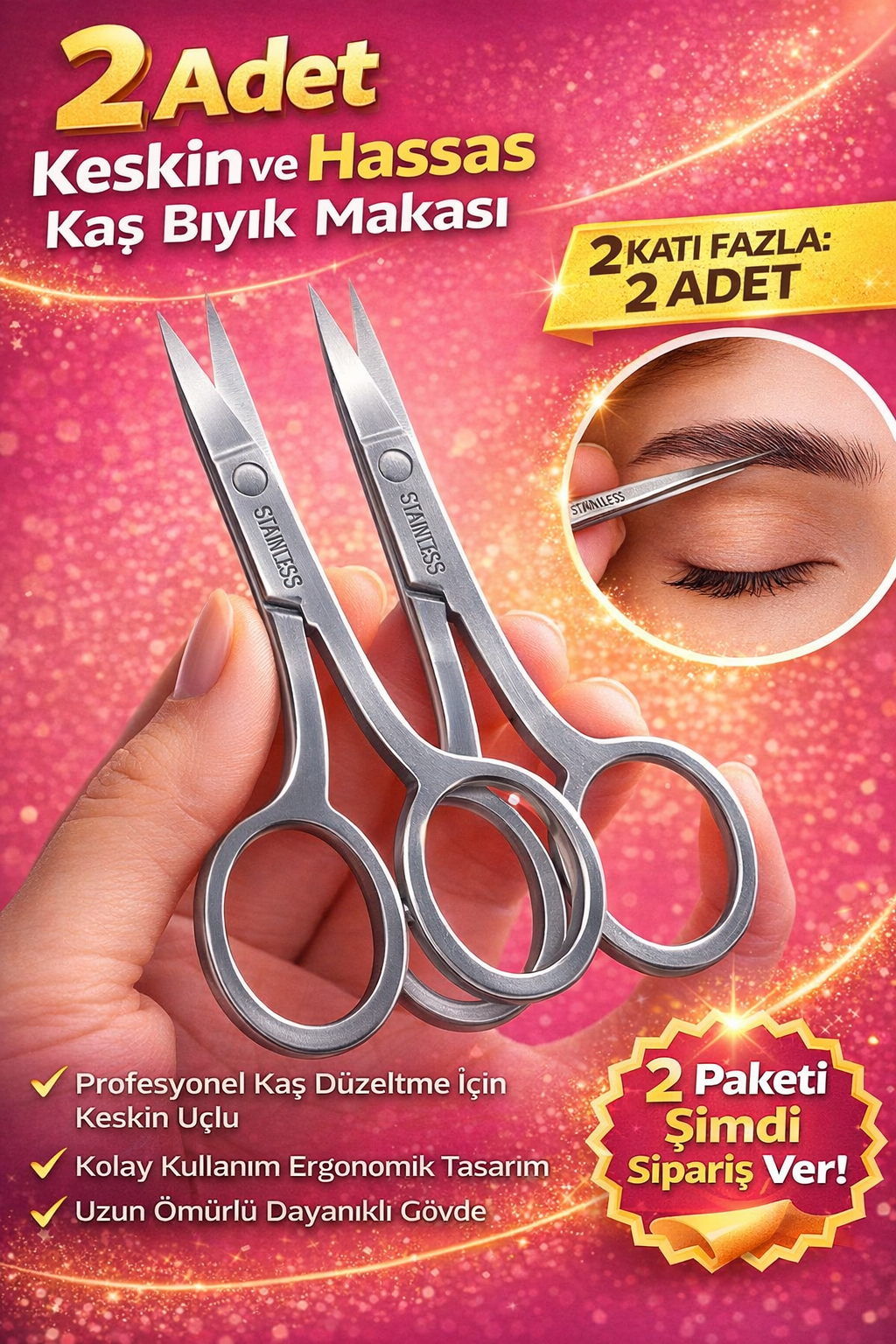 2 Adet Paslanmaz Çelik Kaş Bıyık Makası Profesyonel Kaş Düzeltme Makası Hassas Uçlu Kaş Alma Makası