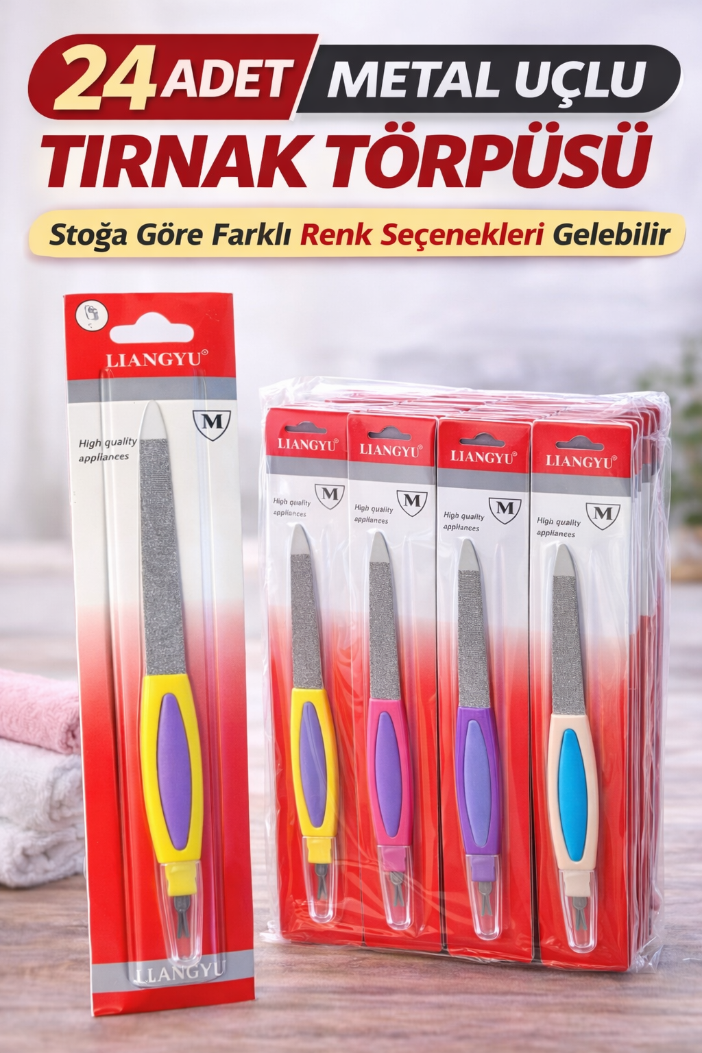 24 Adet Metal Uçlu Tırnak Törpüsü Blister Ambalajlı Profesyonel Manikür Törpüsü Seti