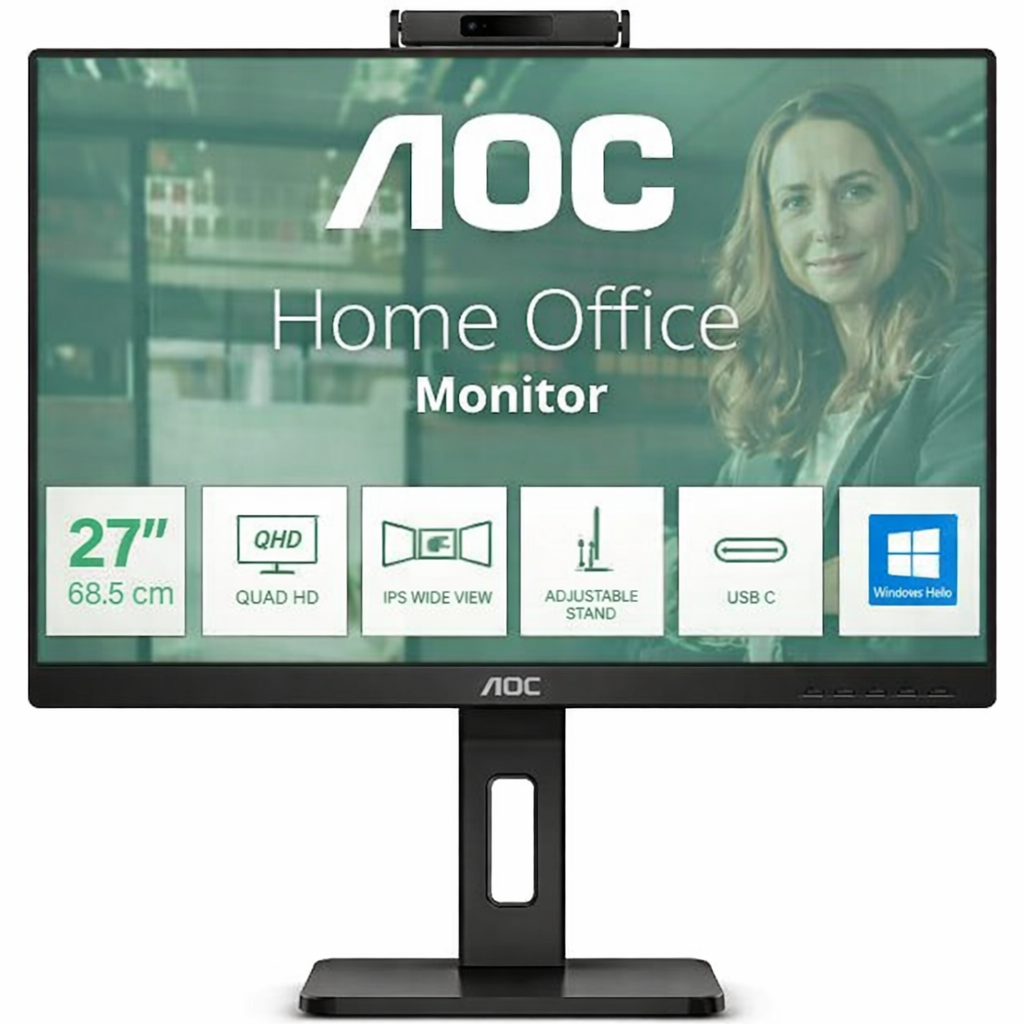 27 AOC Q27P3QW IPS 4MS 75HZ 2XHDMI 1XDP QHD 2560X1440 USB3.2 HOPARLÖR WEBCAM ÇERÇEVESİZ PIVOT VESA SİYAH