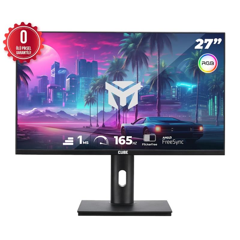 27 Cube Pa27V165F Va 1Ms 165Hz 2Xhdmı 2Xdp 2K Qhd 2560X1440 Freesync Yukseklık Ayarı Vesa Pıvot Rgb Sıyah Sıfır Olu Pıx