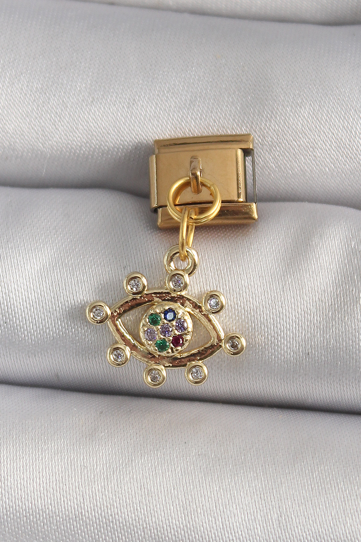 316L Çelik Gold Renk Sallantı Zirkon Taşlı Göz Model Charm