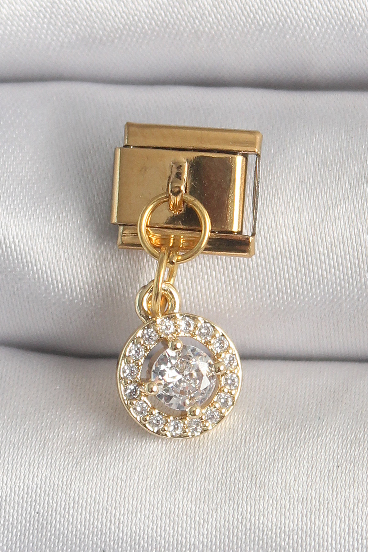 316L Çelik Gold Renk Sallantı Daire Zirkon Taşlı Charm