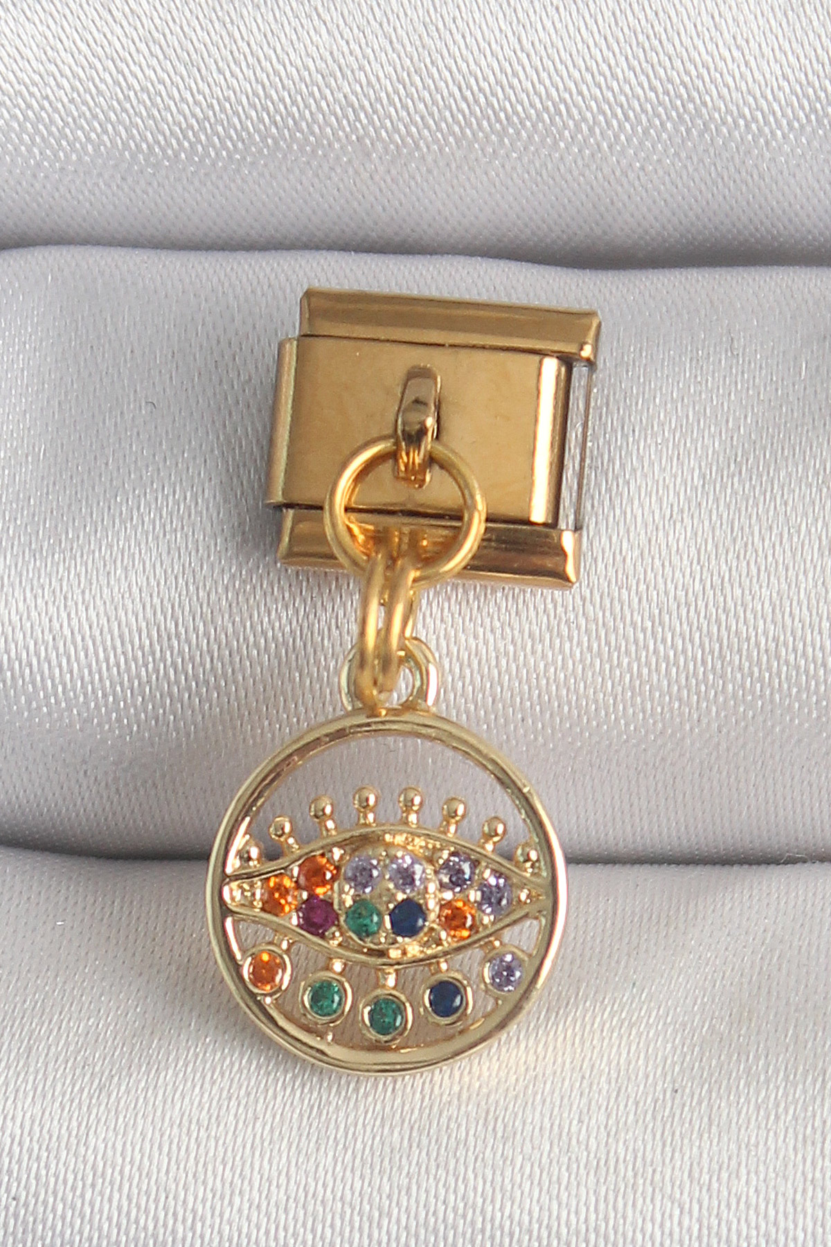 316L Çelik Gold Renk Sallantı Renkli Zirkon Taşlı Göz Model Charm