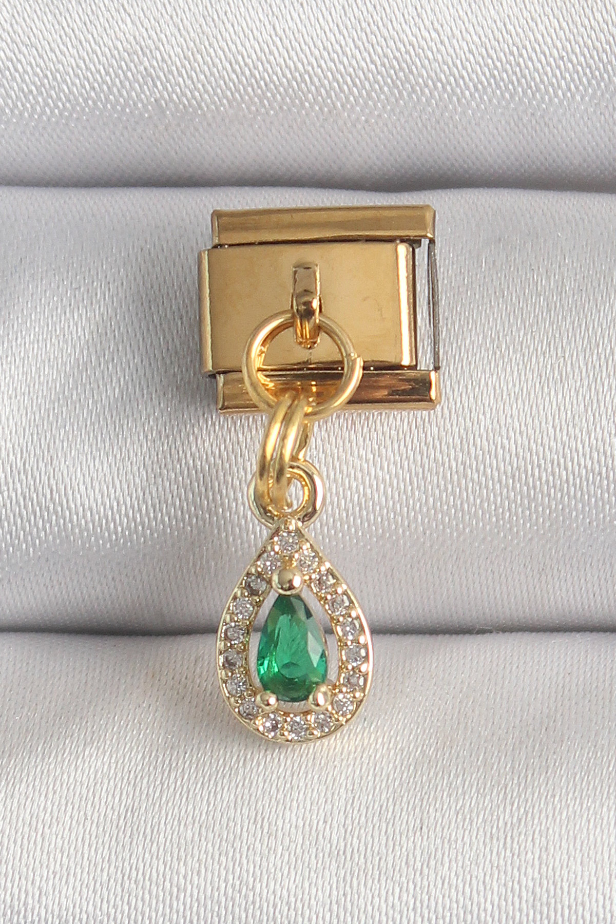 316L Çelik Gold Renk Sallantı Damla Yeşil Zirkon Taşlı Charm