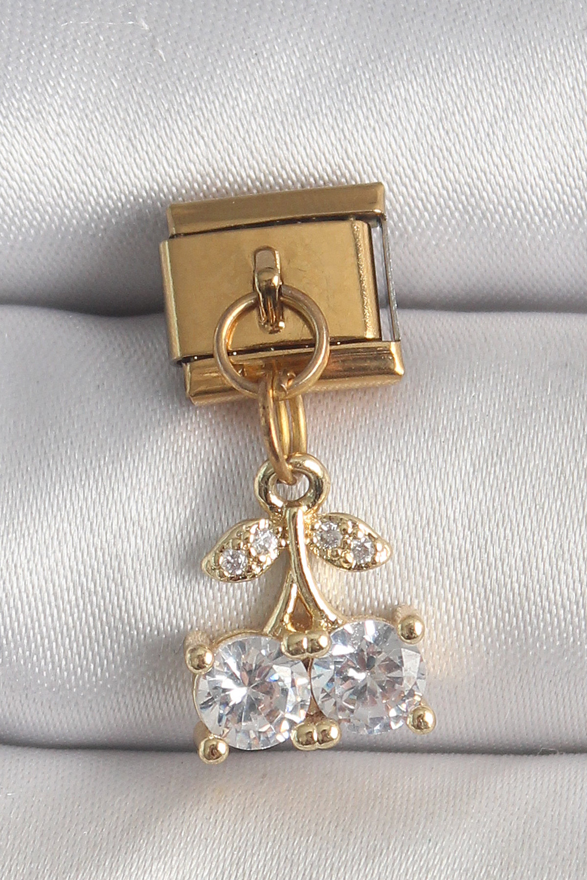 316L Çelik Gold Renk Sallantı Zirkon Taşlı Kiraz Model Charm