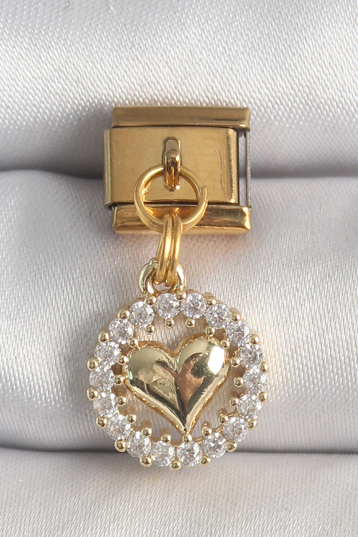 316L Çelik Gold Renk Sallantı Zirkon Taşlı Kalp Model Charm