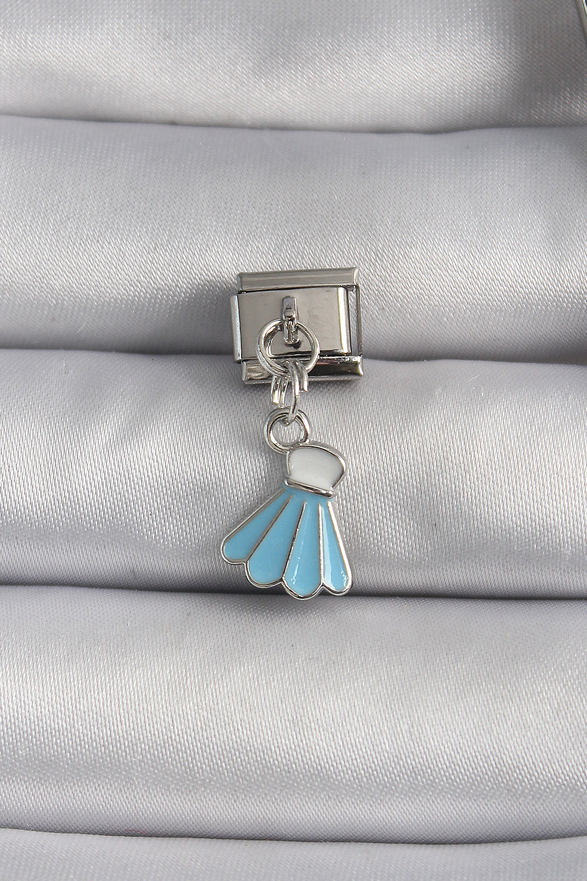 316L Çelik Gümüş Renk Mavi Renk Sallantı Elbise Model Charm