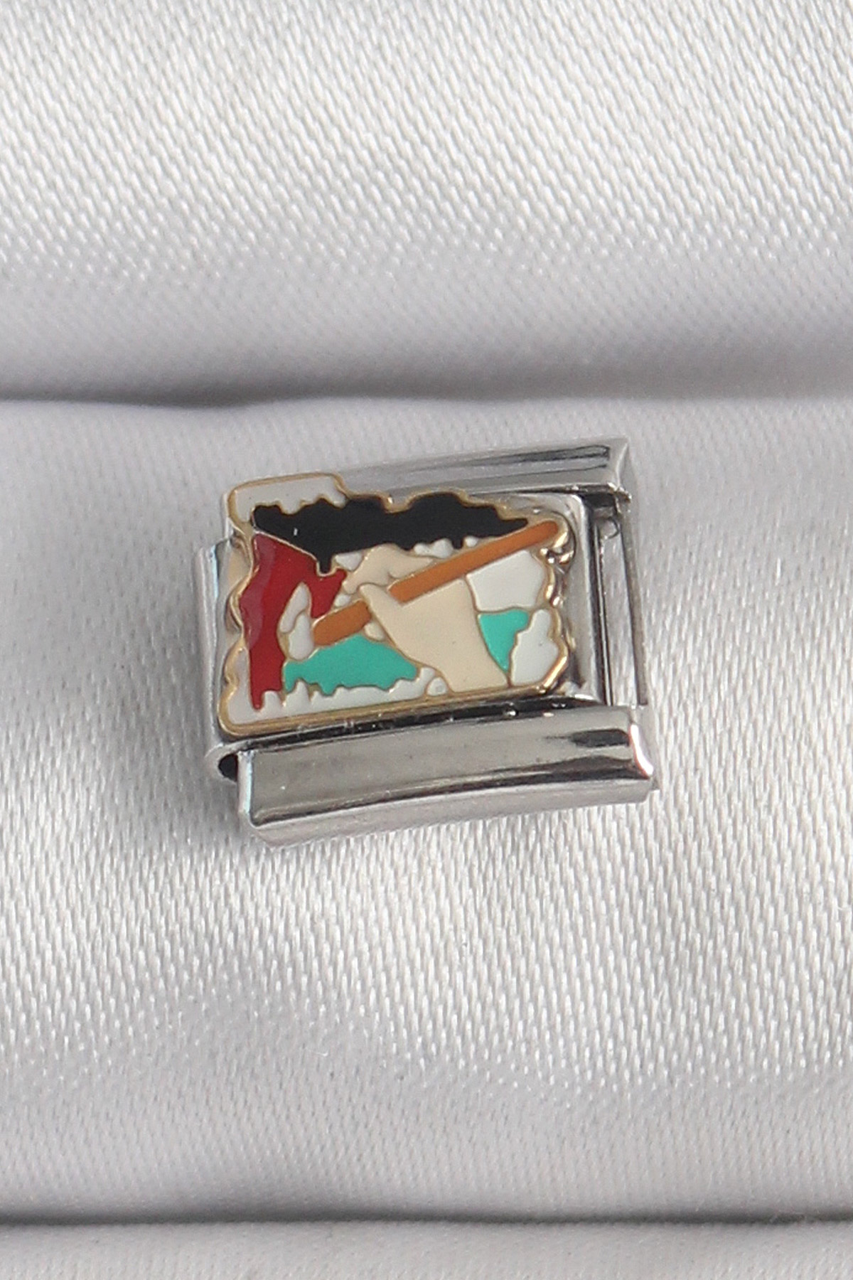 316L Çelik Gümüş Renk Renkli Palet Fırça İşlemeli Model Charm