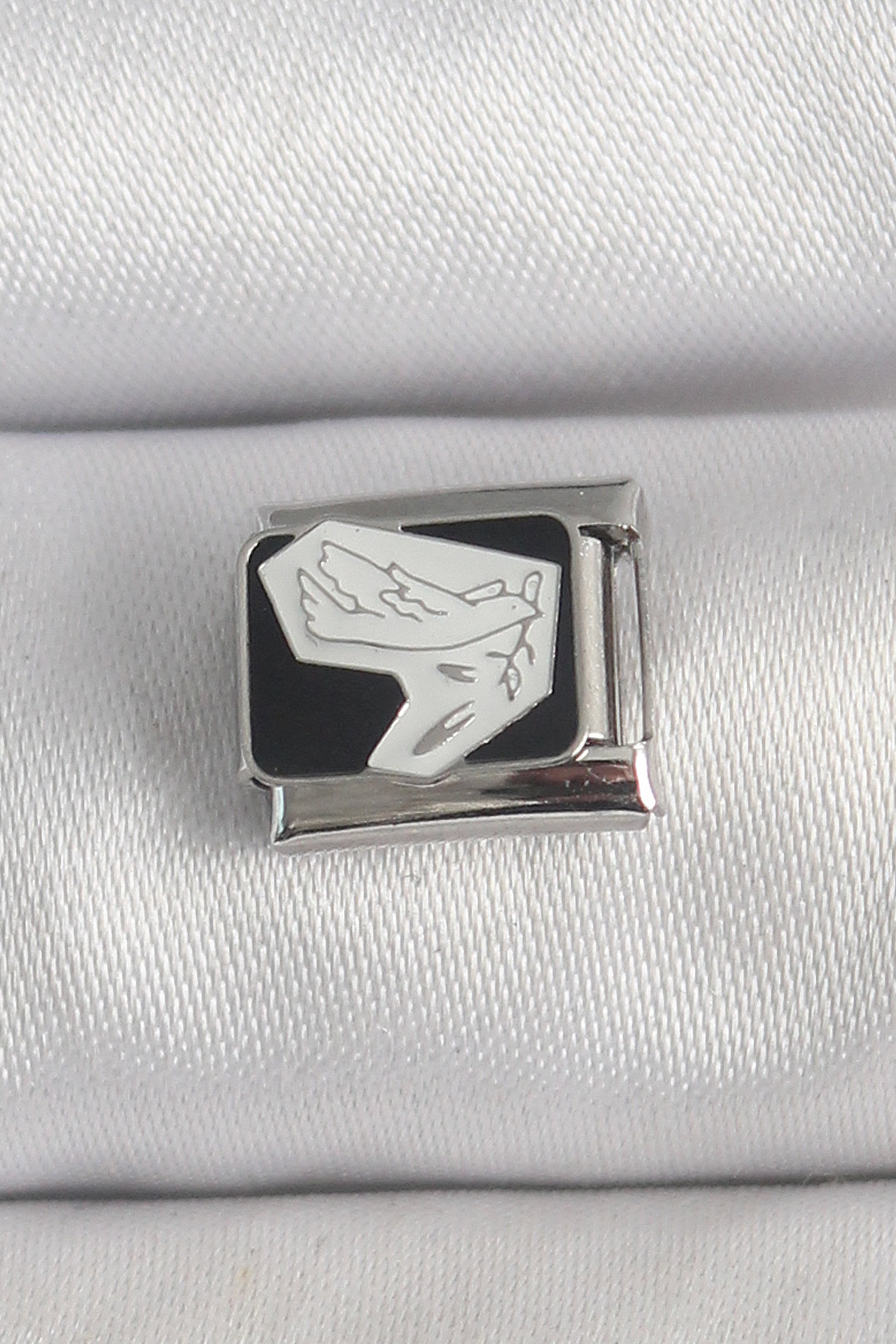 316L Çelik Gümüş Renk Siyah Beyaz Kuş İşlemeli Charm