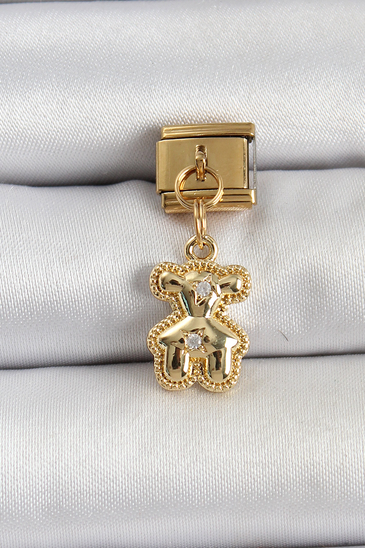 316L Çelik Sallantılı Zirkon Taşlı Ayıcık Model Gold Renk Charm