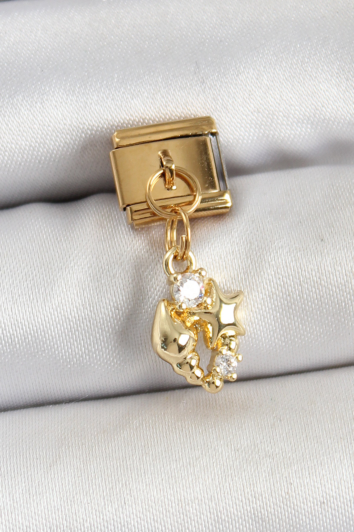 316L Çelik Sallantılı Zirkon Taşlı Deniz Kabuğu Ve Yıldız Model Gold Renk Charm