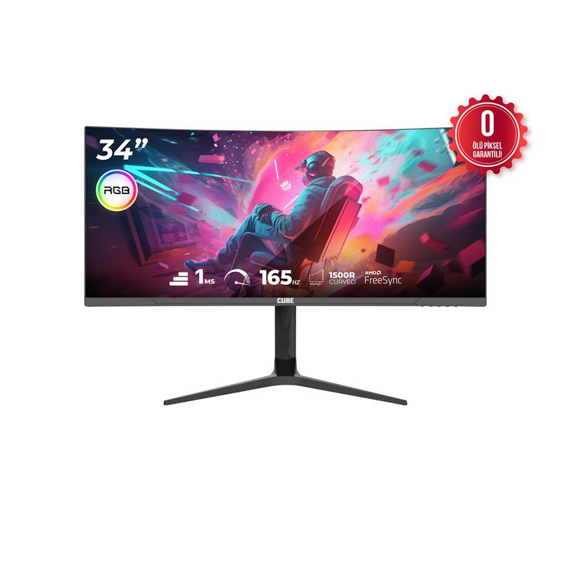 34 Cube Pa34V165C Va 1Ms 165Hz Hdmı Dp TypeC Usb 2K Wqhd 3440X1440 Freesync Curved Yukseklık Ayarı Vesa Rgb Sıyah Gamı