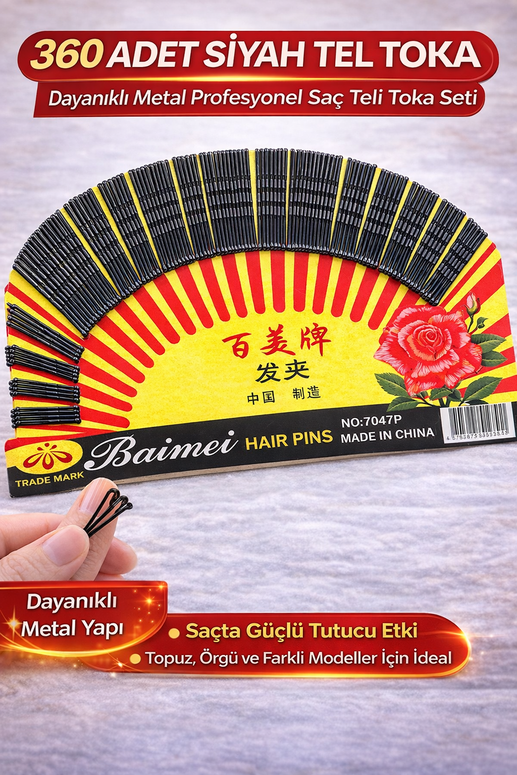 360 Adet Siyah Tel Toka Saç Tokası "“ Dayanıklı Metal Profesyonel Saç Teli Toka Seti