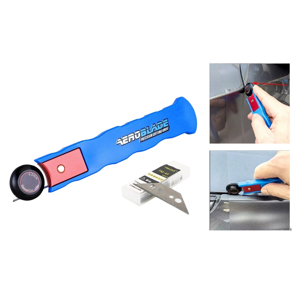 AeroBlade Profesyonel Folyo ve PPF Kesme Araç Kaplama Kılavuz Tekerlekli Kesim Bıçağı Mavi