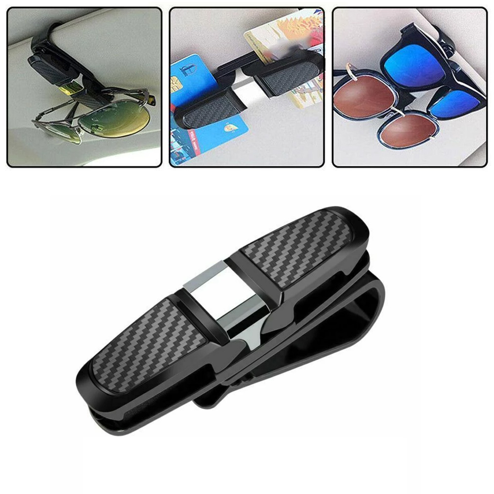 Araç İçi Gözlük Kart Tutacağı 2 Klipsli 180Â° Döner Karbon Desenli