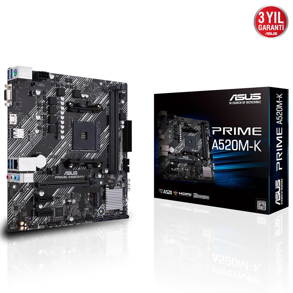 Asus Prıme A520MK Ddr4 4600Mhz 1Xvga 1Xhdmı 1Xm.2 Usb 3.2 Matx Am4 (Amd Am4 5000/4000 /3000 Seri̇si̇ İle Uyumlu)