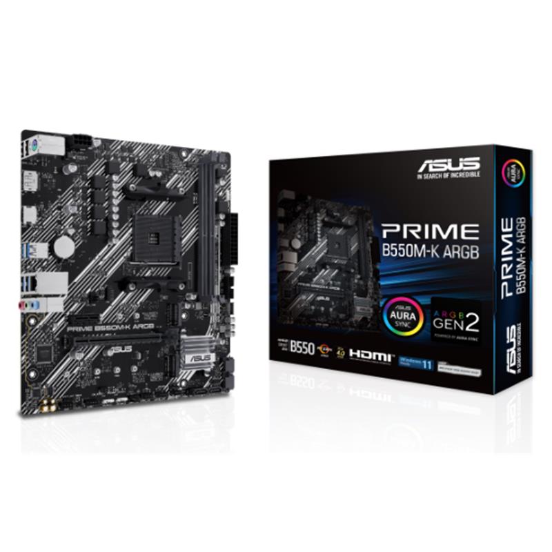 Asus Prıme B550MK Argb Ddr4 5100Mhz 1Xhdmı 1Xdp 2Xm.2 Usb 3.2 Matx Am4 (Amd Am4 5000/4000 G/3000 Seri̇si̇ İle Uyumlu)