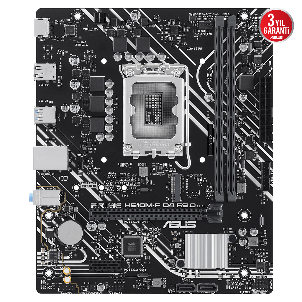 ASUS PRIME H610M-F D4 R2.0-SI, 2xDDR4, M.2, HDMI, 12-13.14.Nesil, LGA1700 Soket, Anakart (Bulk)