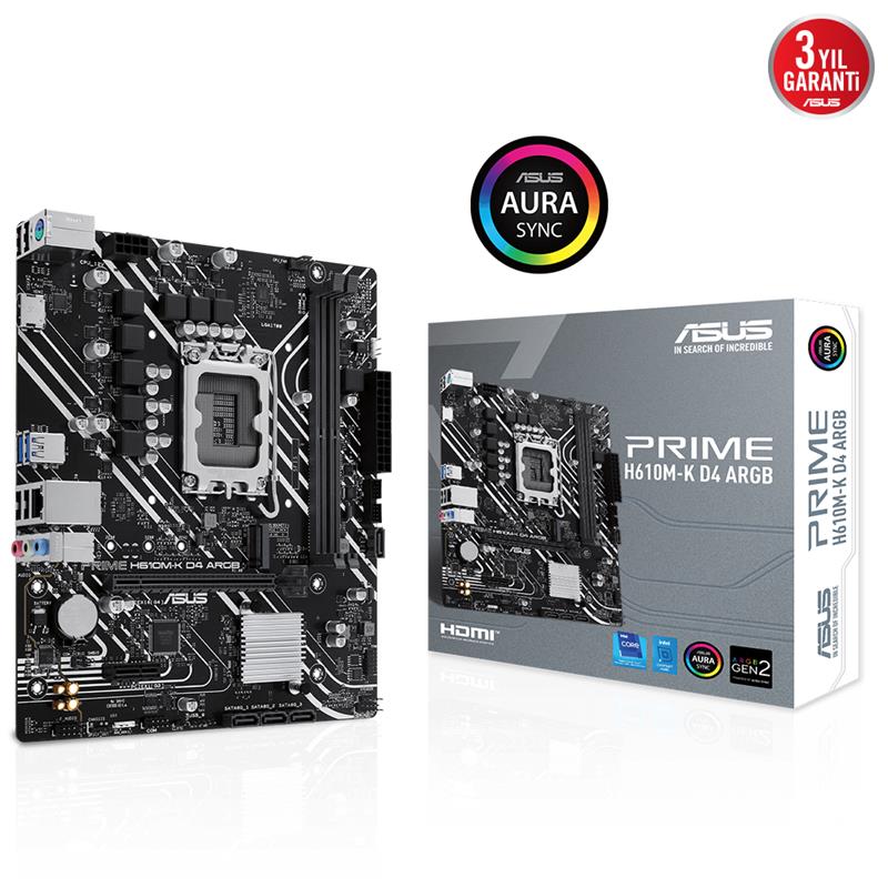 Asus Prıme H610MK D4 Argb Ddr4 3200Mhz 1Xhdmı 1Xm.2 Usb 3.2 Matx 1700P (12. / 13. Ve 14. Nesi̇l İşlemci̇ Uyumlu)