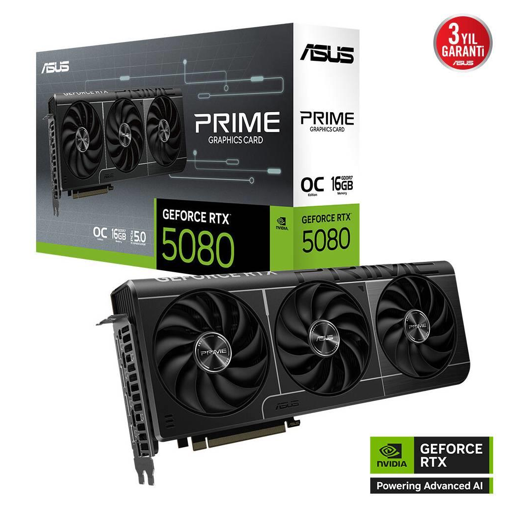 ASUS PRIME-RTX5080-O16G, 16Gb, 256Bit, GDDR7, 1xHDMI, 3xDP GAMING Ekran Kartı
