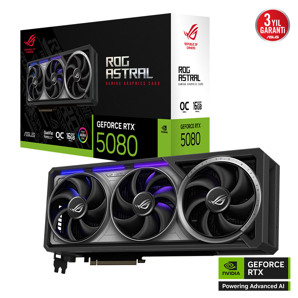ASUS ROG-ASTRAL-RTX5080-O16G-GAMING, 16Gb, 256Bit, GDDR7, 2xHDMI, 3xDP GAMING Ekran Kartı