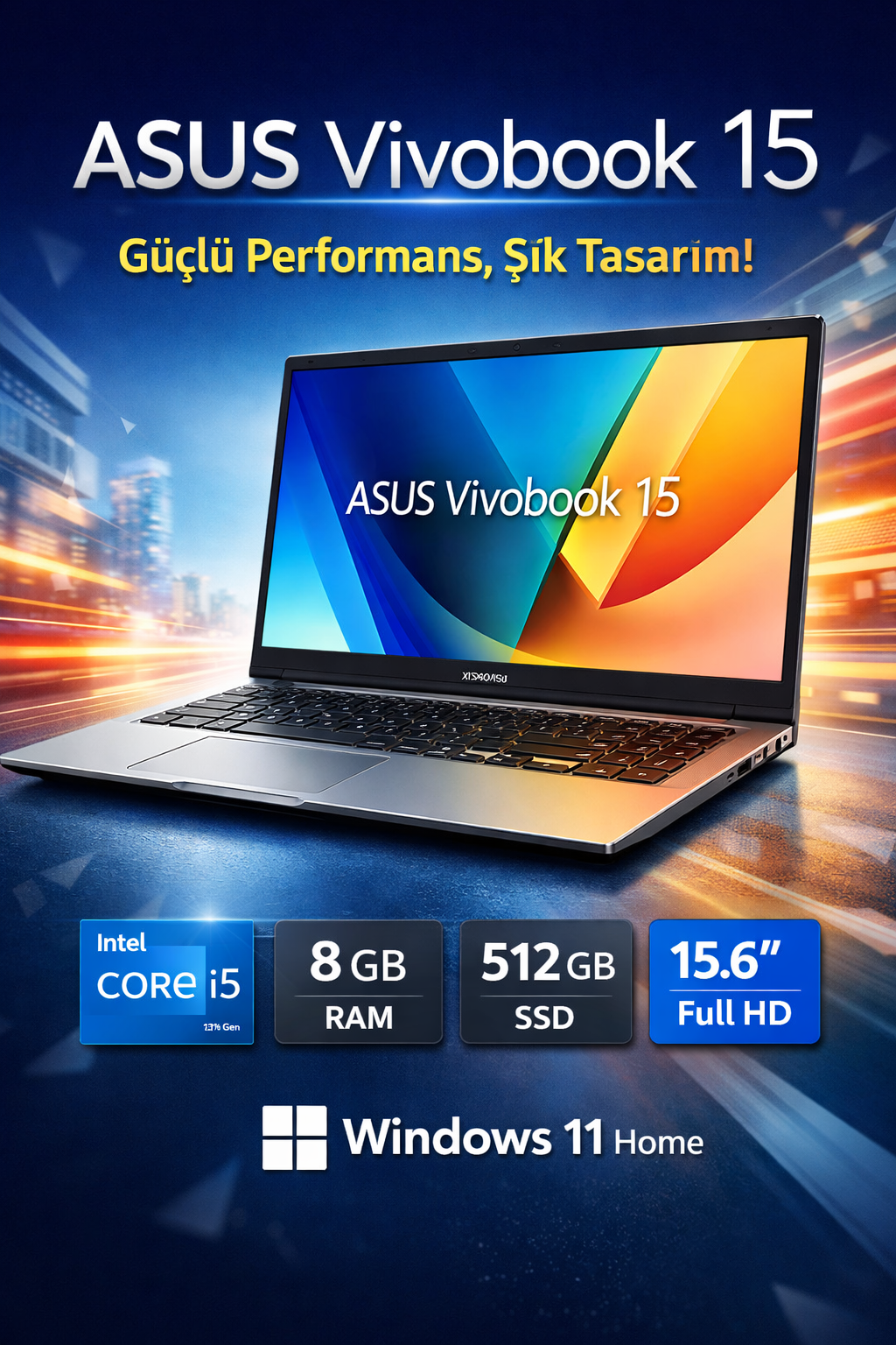 ASUS VIVOBOOK 15 X1504VA-BQ4126W CORE 5 120U 8GB 512GB SSD 15.6 Win 11 Home Dizüstü Bilgisayar