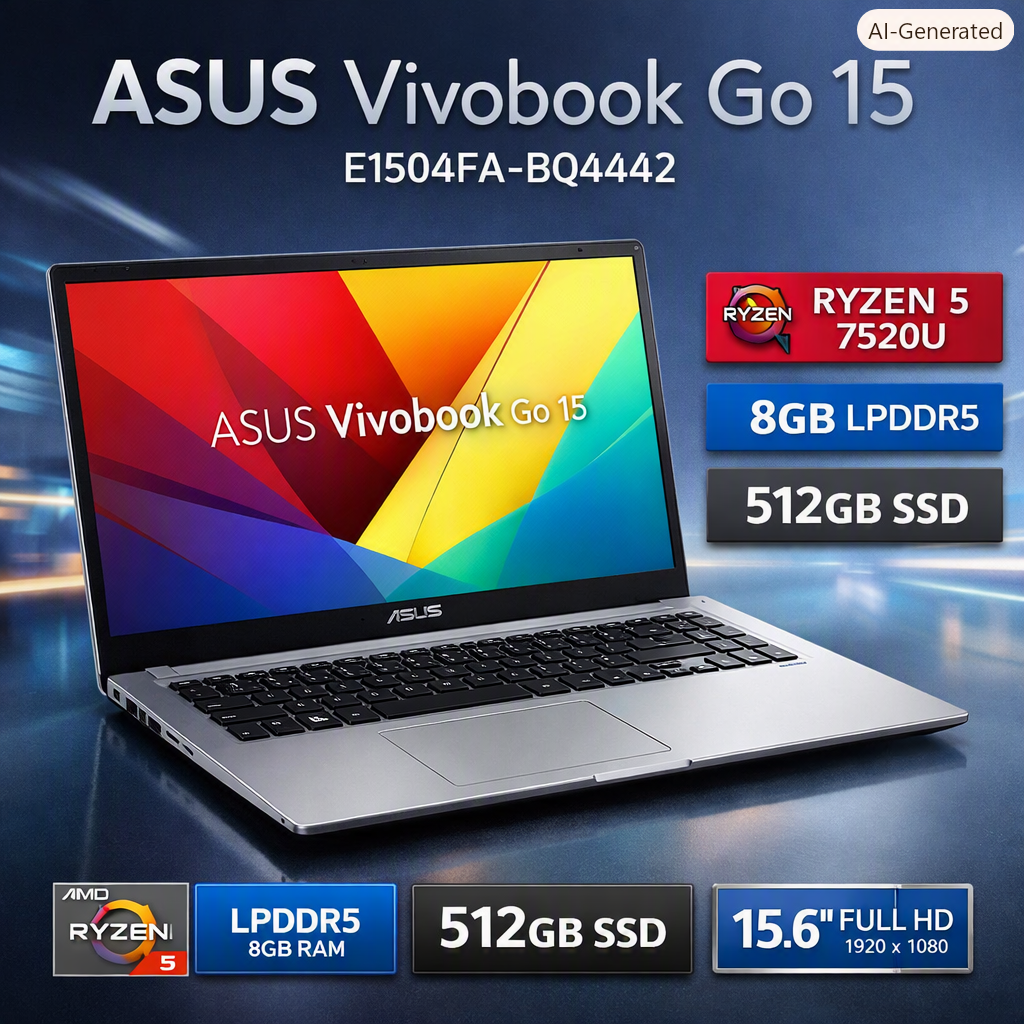 ASUS VIVOBOOK GO 15 E1504FA-BQ4442 Ryzen 5 7520U 8GB LPDDR5 512GB SSD 15.6 inç Full HD DOS Dizüstü Bilgisayar