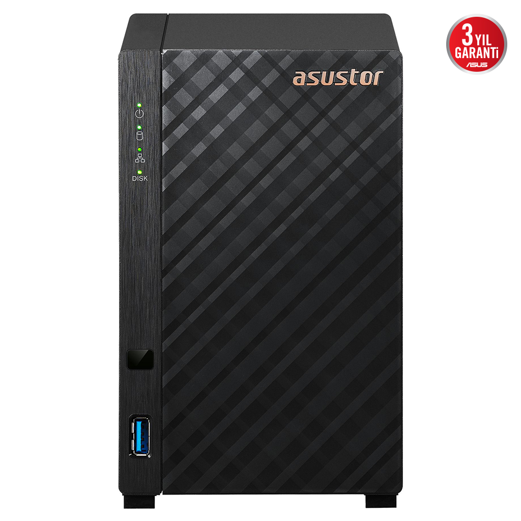 ASUSTOR AS1102TL, 1Gb DDR4 Ram, 2 Yuvalı (2x22TB Destek), 1x1GbE Network, USB 3.2, USB 2.0, Tower NAS (Yedekleme) Cihazı
