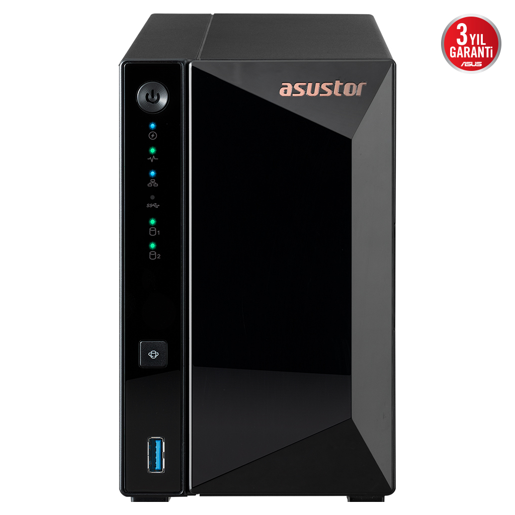 ASUSTOR AS3302T V2, 2Gb DDR4 Ram, 2 Yuvalı (2x20TB Destek), 1x2.5GbE Network, 3xUSB 3.2, Tower NAS (Yedekleme) Cihazı