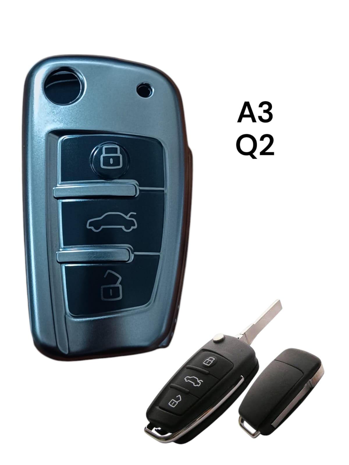 Audi A3 Q2 Anahtar Uyumlu Silikon Oto Anahtar Kumanda Kabı Kılıf Siyah