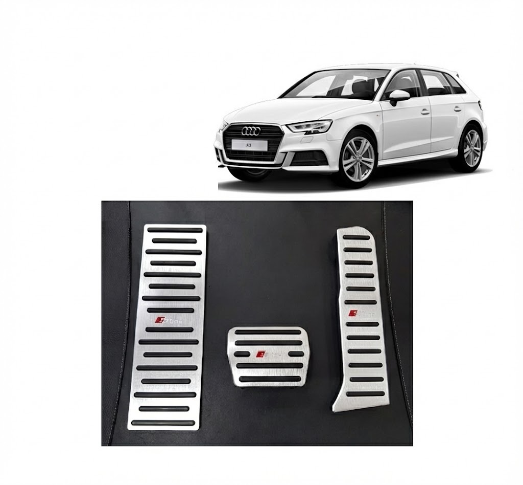 Audi A3 Q3 Uyumlu Otomatik Vites Pedal Seti Gaz Fren Ayak Dayama Takımı 3 Parça Krom