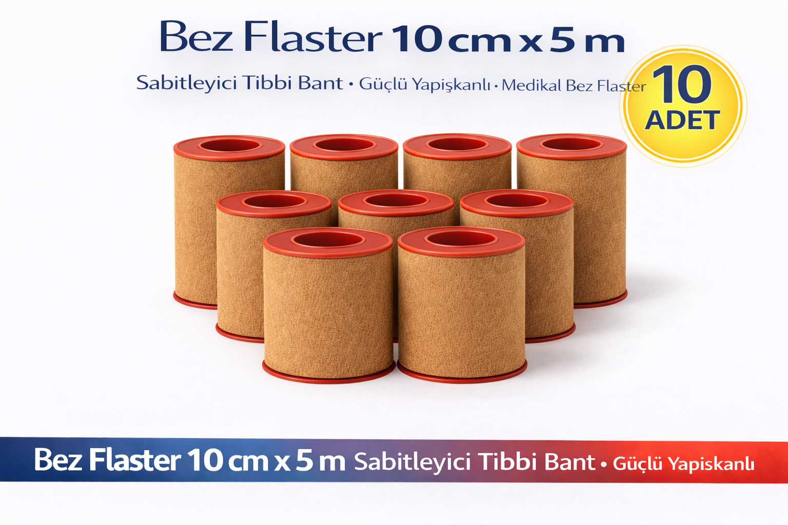 Bez Flaster 10 cm x 5 m Sabitleyici Tıbbi Bant Kahverengi Bez Flaster Güçlü Yapışkanlı 10 Adet