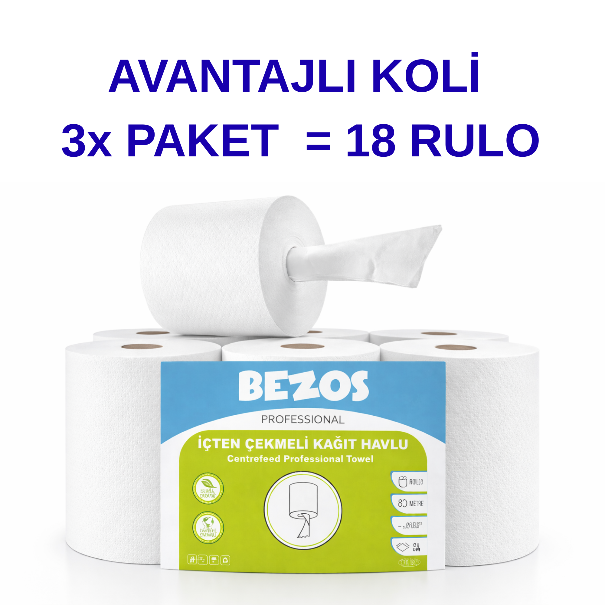 Bezos Professional İçten Çekmeli Kağıt Havlu 3 Koli | 18 Rulo | Endüstriyel Kullanım