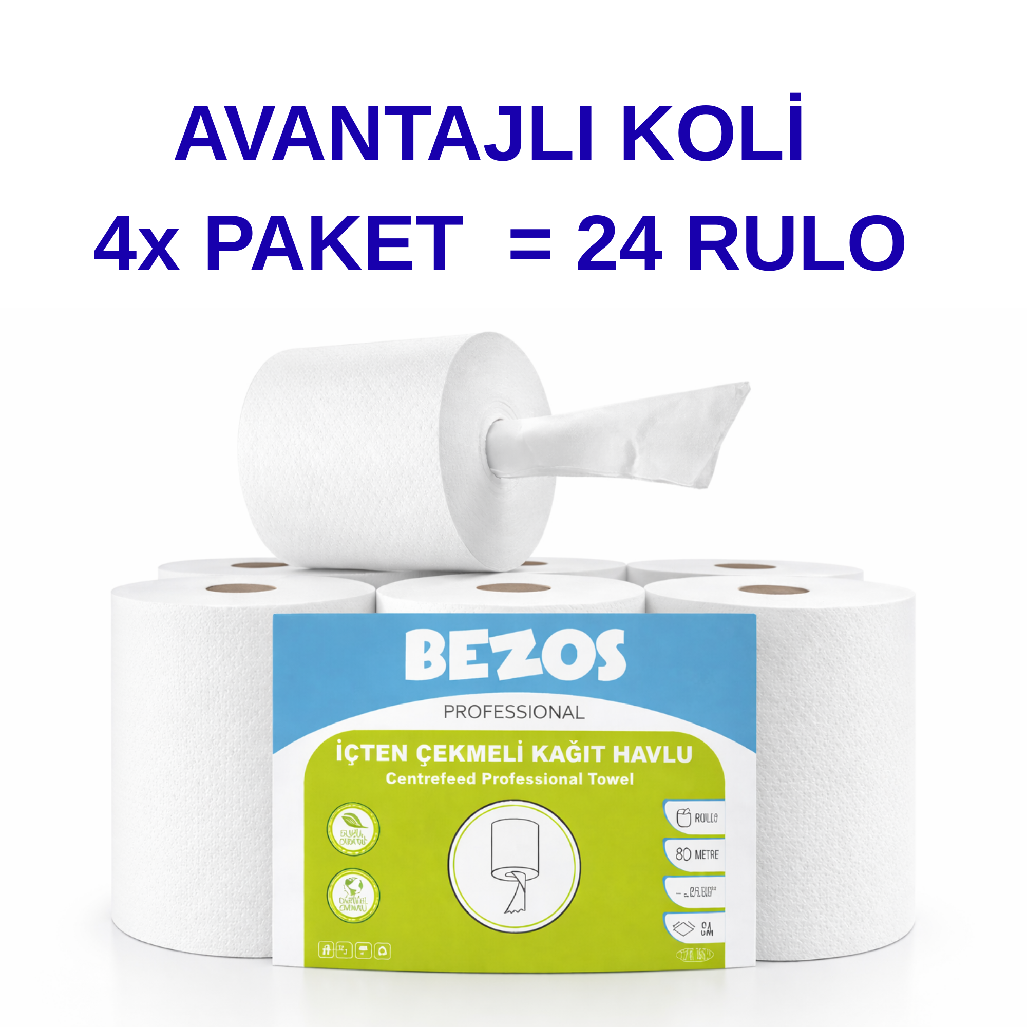 Bezos Professional İçten Çekmeli Kağıt Havlu 4 Koli | 24 Rulo | Endüstriyel Kullanım