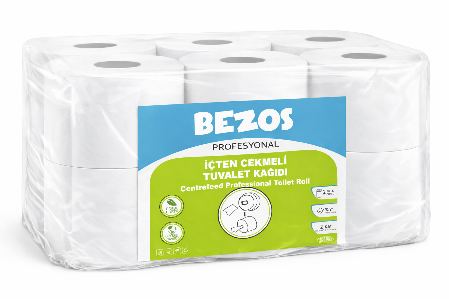 Bezos Profesyonel İçten Çekmeli Tuvalet Kağıdı 12 Rulo | Mini Cimri | 2 Katlı %100 Selüloz
