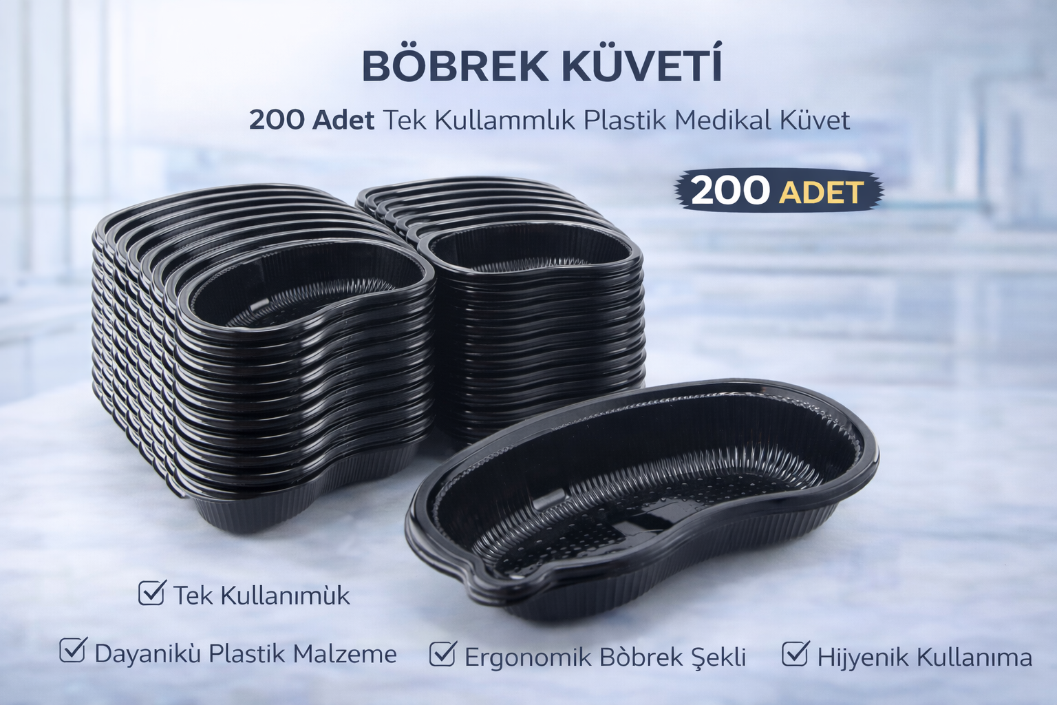 Böbrek Küveti 200 Adet Tek Kullanımlık Plastik Medikal Küvet