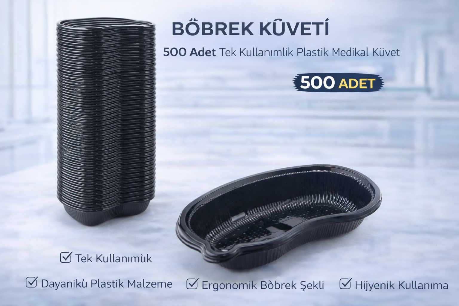 Böbrek Küveti 500 Adet Tek Kullanımlık Plastik Medikal Küvet