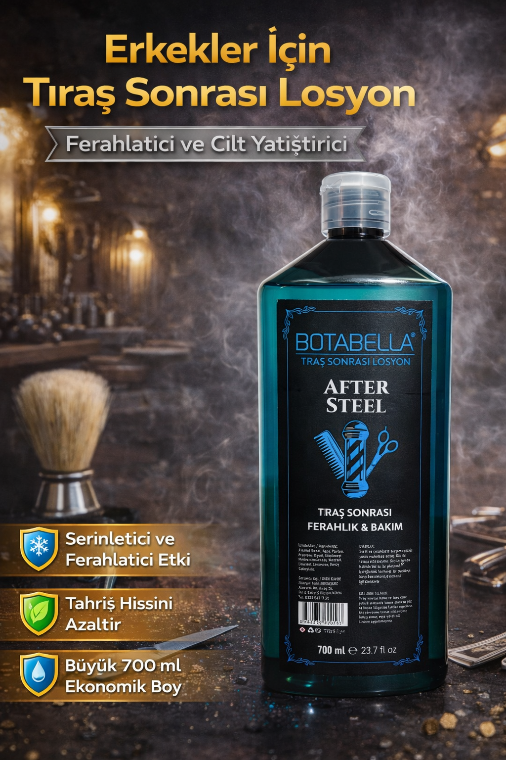 Botabella After Steel Tıraş Sonrası Losyon 700 ml Erkek After Shave Ferahlatıcı Bakım Losyonu