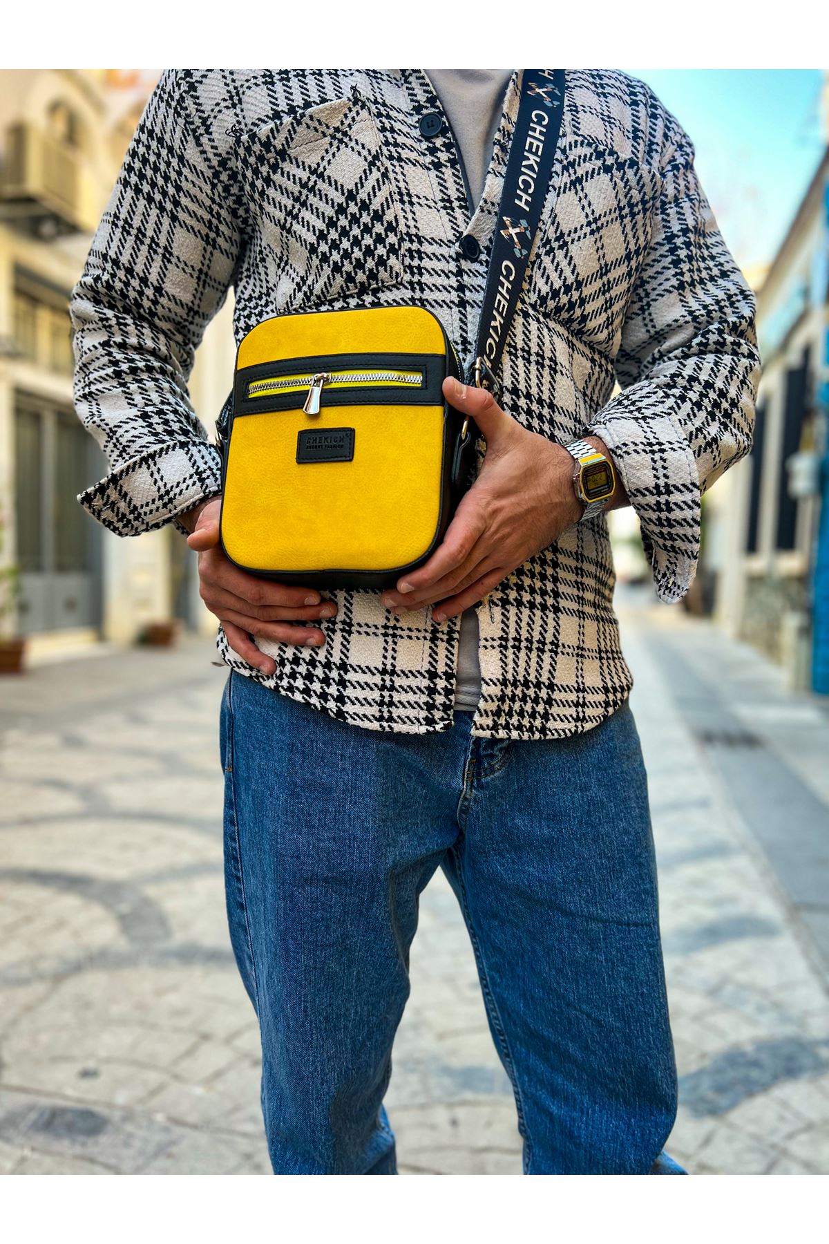 Ch102 Stealht Kare Erkek Çanta Sıyah Sarı