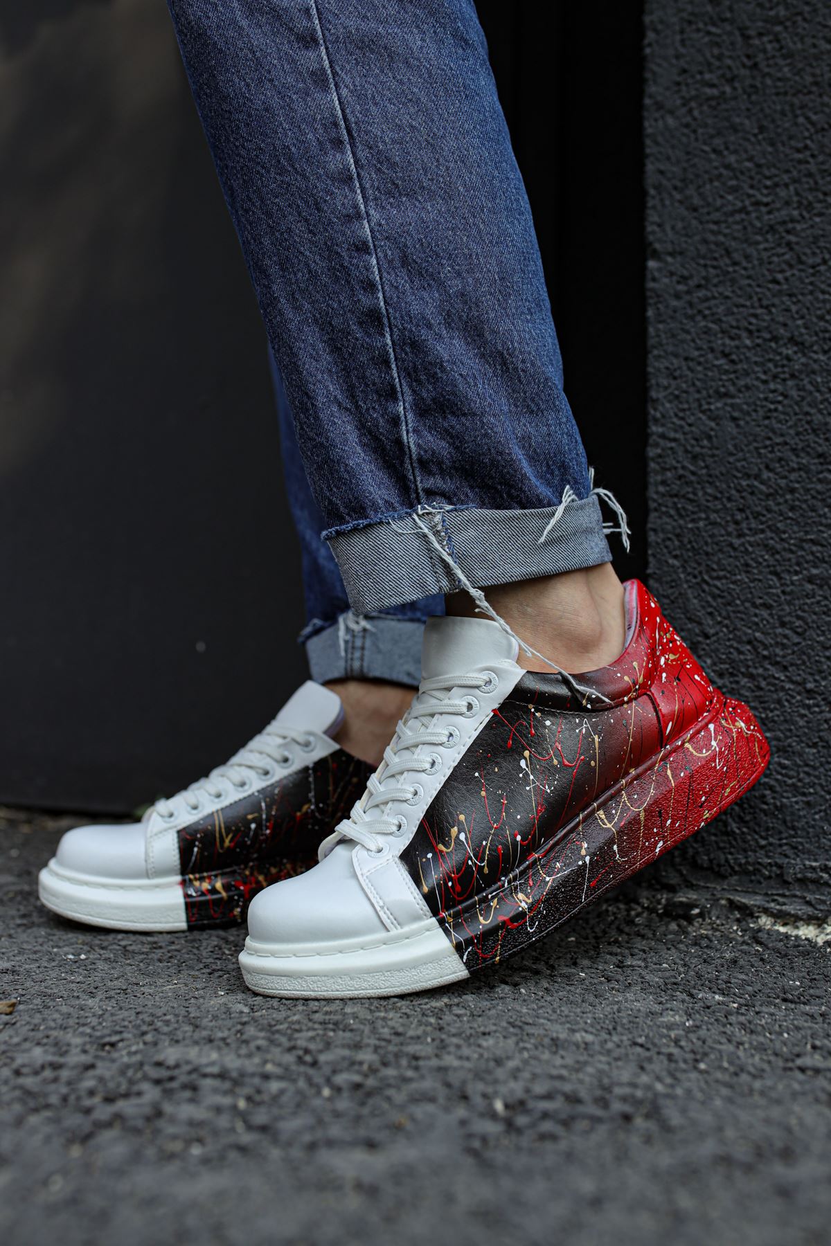 CH254 - CBT Pittura Erkek Ayakkabı 415 SIYAH / KIRMIZI PÜSKÜRTME