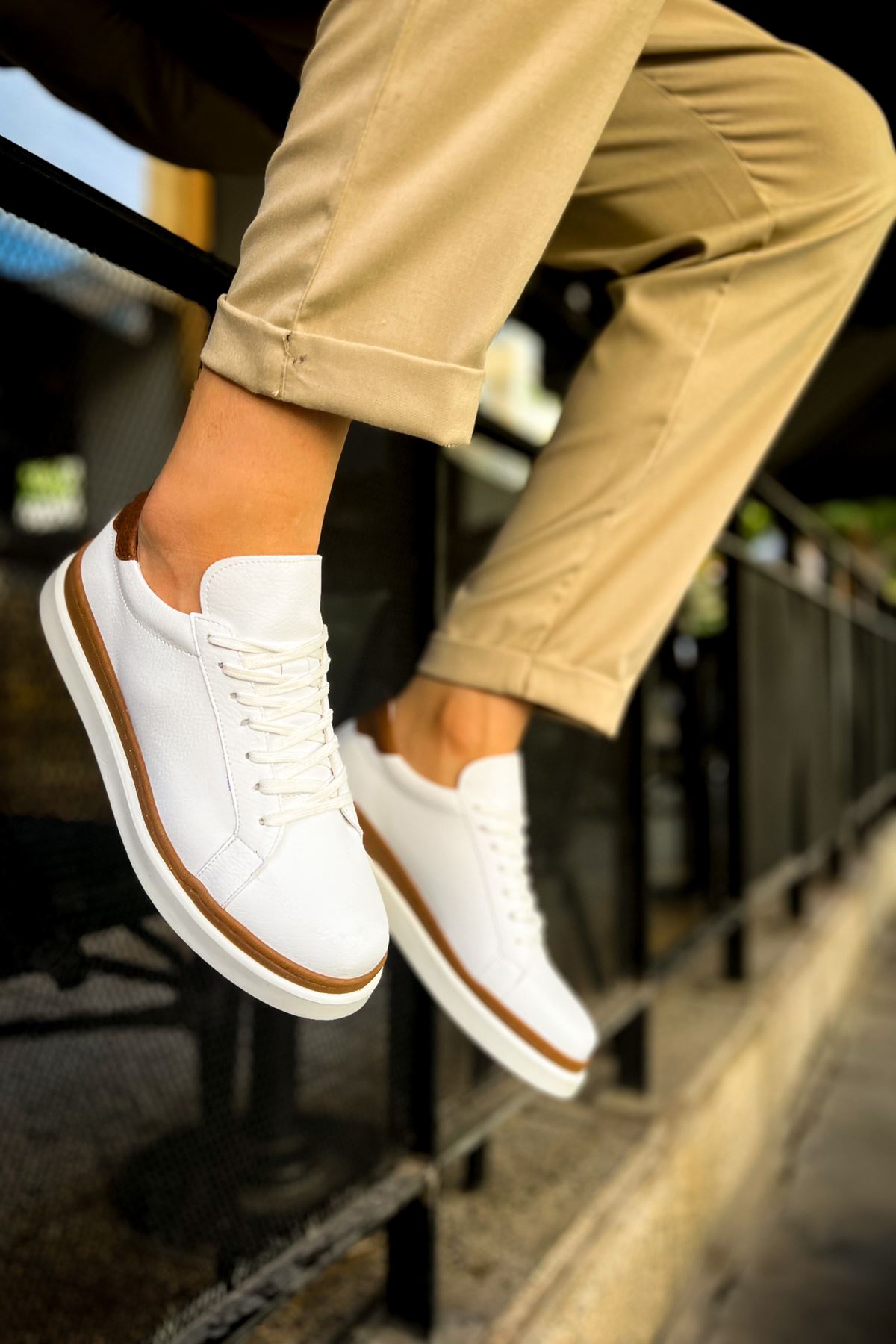 CH979 - Santoni GBT Spor Erkek Ayakkabı BEYAZ/TABA