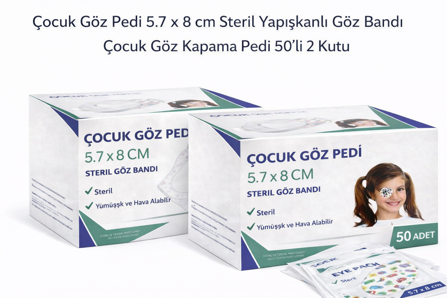 Çocuk Göz Pedi 5.7 x 8 cm Steril Yapışkanlı Göz Bandı Desenli Çocuk Göz Kapama Pedi 50'li 2 Kutu