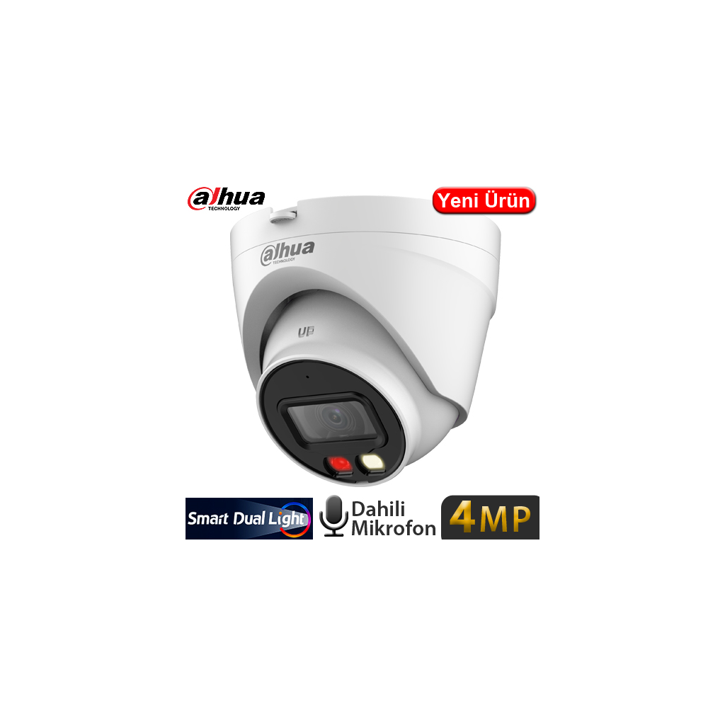 DAHUA IPC-HDW1431V-SA, 4Mpix, 2,8mm Lens, H265+, 30Mt Gece Görüşü, Mikrofonlu, PoE Dome IP Kamera