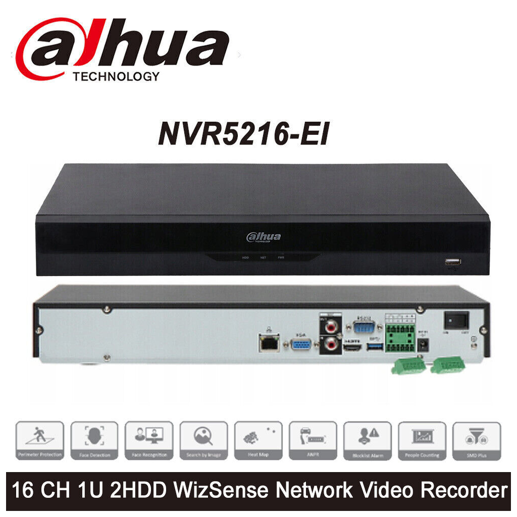 DAHUA NVR5216-EI, 16Kanal, 12Mpix, H265+, 2 HDD Desteği, 1080P Kayıt, 320Mbps Bant Genişliği, NVR