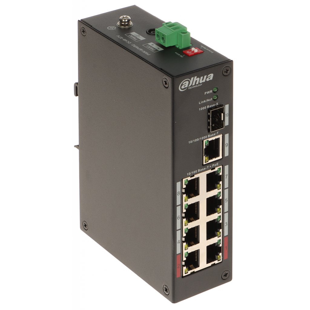 DAHUA PFS3110-8ET-96-V2, 8 Port, Megabit, PoE 96W, 1 Port Gigabit Uplink, 1 Port Gigabit SFP, Yönetilemez, Masaüstü Switch