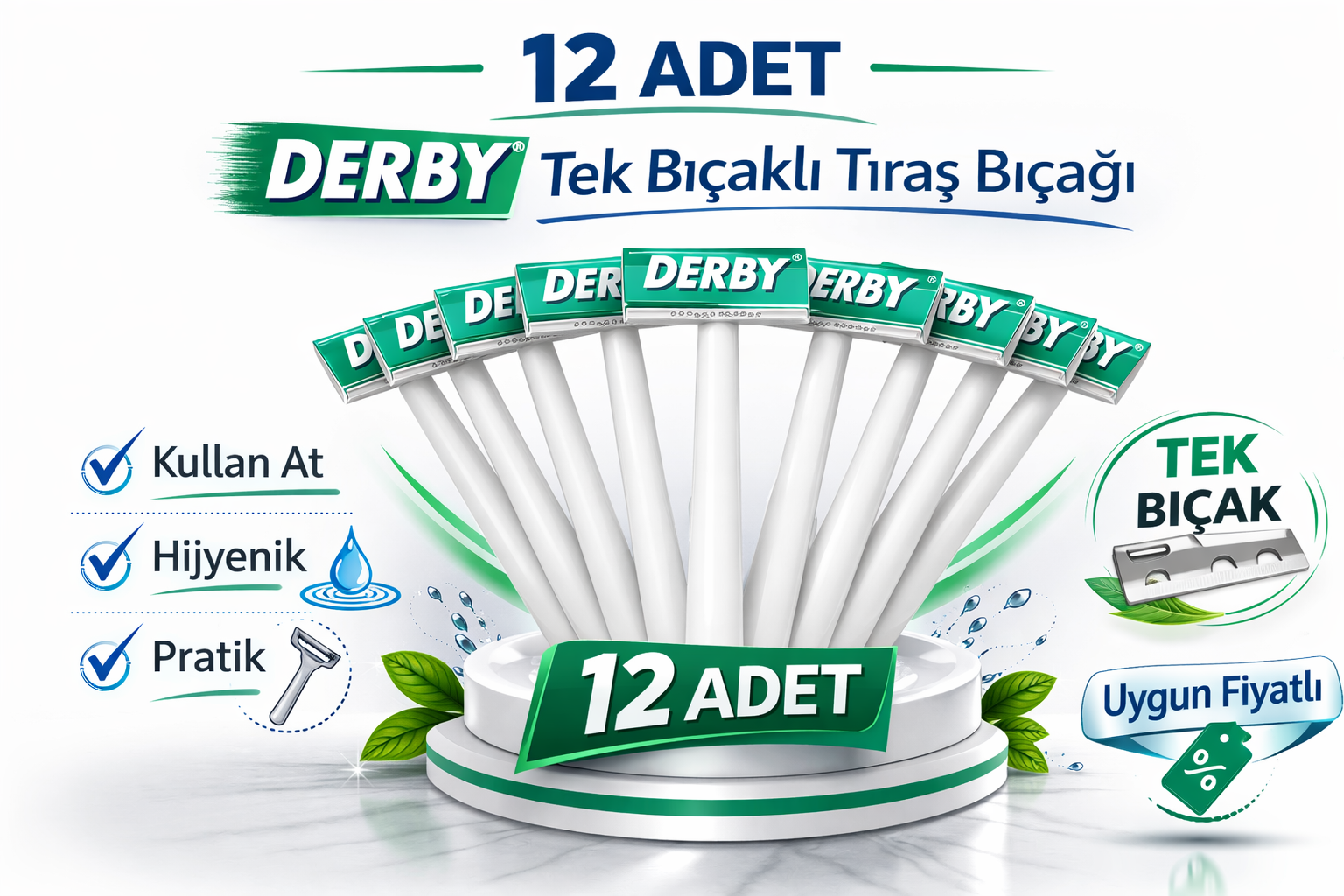 Derby Tek Bıçaklı Tıraş Bıçağı Paket Seçenekleri 12 ADET
