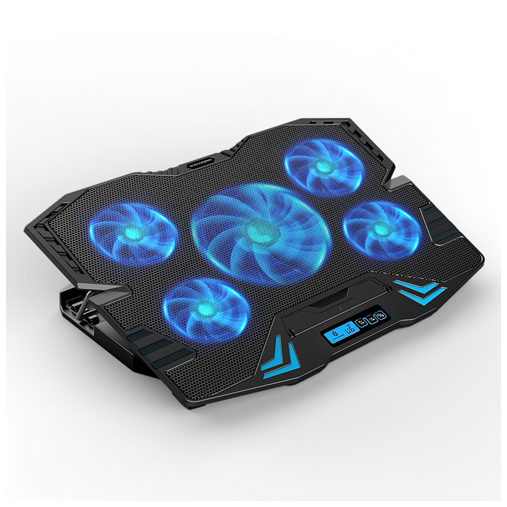 DEXIM DNA003, 5ad Fan, 10&amp;quot;-17&amp;quot; Notebook Soğutucu, 5 Kademeli Stand, 5 Farklı Program, Ayarlanabilir Hız, Mavi Ledli (Siyah)